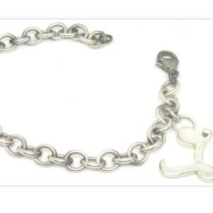 BEAUTIFUL STERLING SILVER CHAIN BRACELET WITH CHARM LETTER 'L'